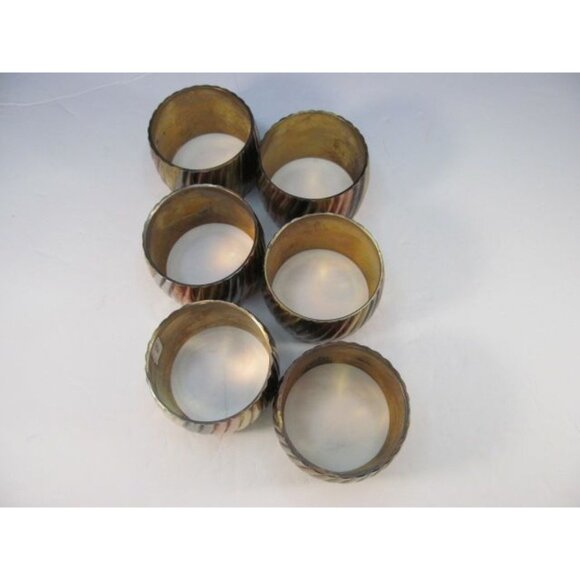Vintage Brass Copper Silver Ribbed Napkin Ring Holders Set of 6 - Picture 4 of 13